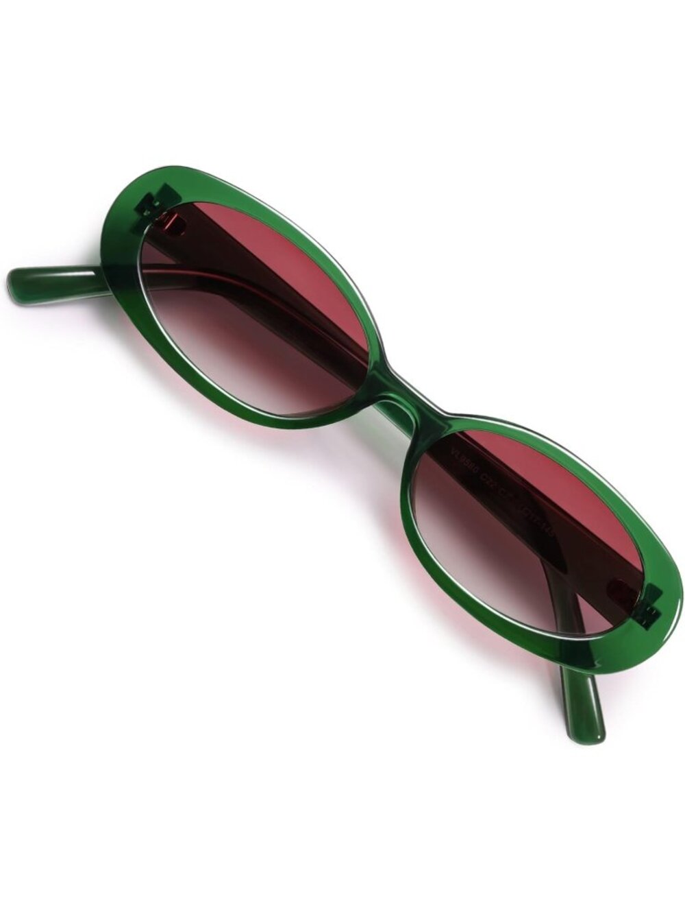 Women's Green Pink Polarized Retro Oval Small Narrow VL9580 90s Sunglasses